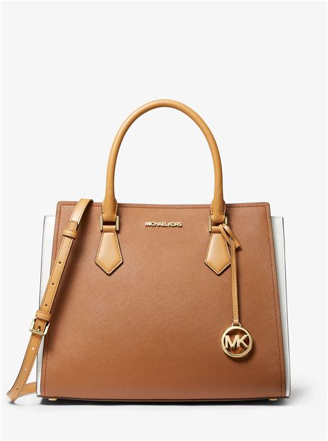 michael michael kors hope large color-block saffiano leather satchel